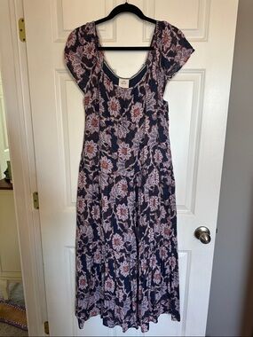 Knox Rose Navy Floral Scoop-Neck Maxi Dress with Pink Accents